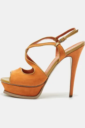 Saint Laurent /Green Suede and Patent Leather Platform Sandals Size 39.5
