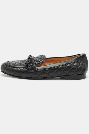 CHANEL Quilted Leather CC Chain Link Slip On Loafers Size 39