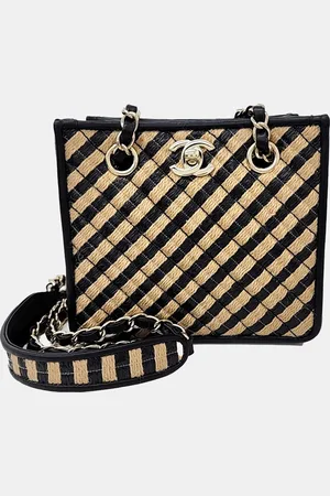 CHANEL Black Raffia mini bucket bag