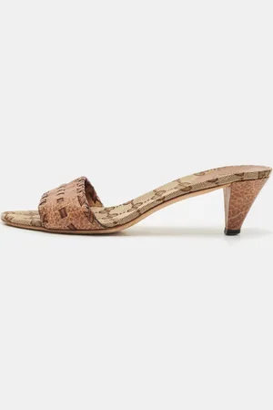 Gucci Leather and GG Canvas Slide Sandals Size 37.5