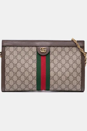 Gucci Brown Medium GG Supreme Ophidia Web Chain Shoulder Bag