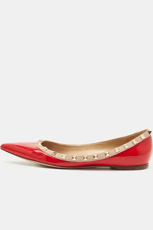 VALENTINO /Pink Patent Leather Rockstud Pointed Toe Ballet Flats Size 39