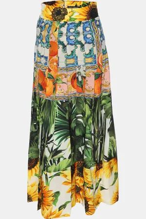Dolce & Gabbana Patchwork Printed Silk Pleated Midi Skirt S