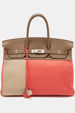 Hermès Rose Jaipur/Argile/Etoupe Taurillon Clemence and Swift Leather Brushed Palladium Finish Birkin 35 Bag