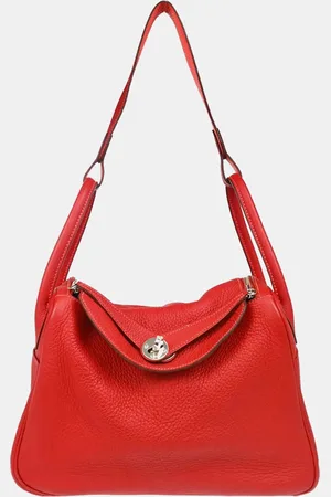 Hermès Rouge Tomate Taurillon Clemence Lindy 30 Shoulder Bag