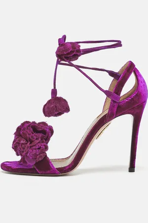 Aquazzura Exotic Velvet Wild Flower Ankle Wrap Sandals Size 36.5