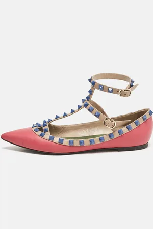 VALENTINO /Beige Leather Rockstud Cage Ballet Flats Size 36.5