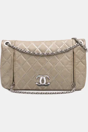 CHANEL Quilted Metallic Distressed Lambskin CC Crystal Flap