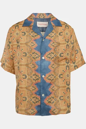 VALENTINO Print Linen Buttoned Half Sleeve Shirt L
