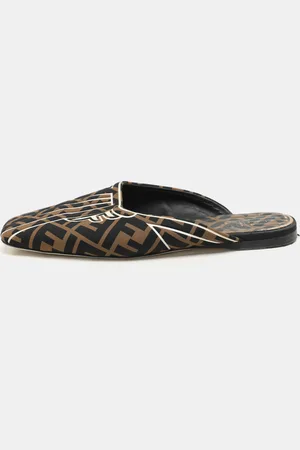 Fendi FF Fabric Freedom Flat Mules Size 38