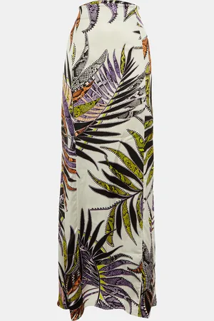 Roberto Cavalli Printed Satin Fit & Flare Maxi Skirt L