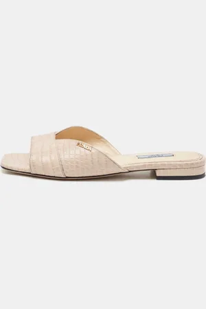 Prada Light Croc Embossed Leather Flat Slide Sandals Size 40