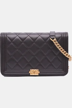 CHANEL Quilted Lambskin Boy Wallet On Chain