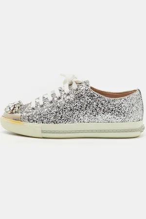 Miu Miu Glitter Crystal Embellished Lace Up Sneakers Size 37.5