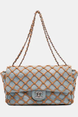 CHANEL Brown Jumbo Denim Canebiers Net Flap