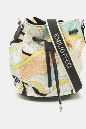 Emilio Pucci Printed Satin and Leather Drawstring Bucket Bag