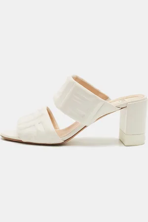 Fendi Leather FF Embossed Block Heel Slide Sandals Size 38