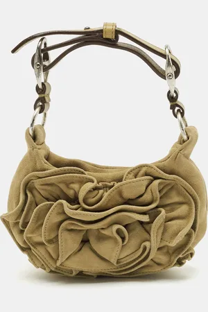 Saint Laurent Leather and Suede Floral Applique Clutch Bag