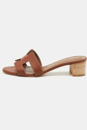 Hermès Leather Oasis Block Heel Slide Sandals Size 38