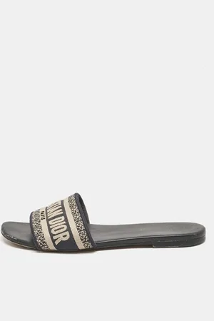 Dior Embroidered Canvas Dway Flat Slides Size 39