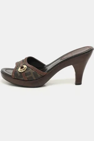 Fendi Zucca Coated Canvas And Leather Slide Sandals Size 37