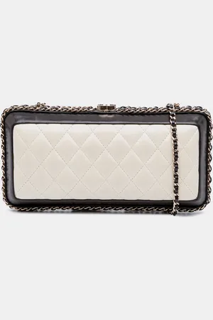 CHANEL /White Lambskin Quilted Chain Around Clutch