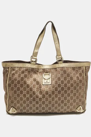 Gucci /Gold GG Fabric and Leather Abbey D-Ring Tote