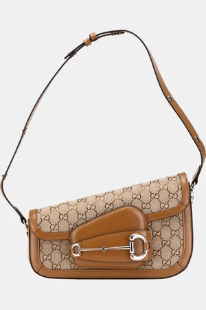 Gucci /Brown GG Canvas Asymmetric Horsebit 1955 Shoulder Bag