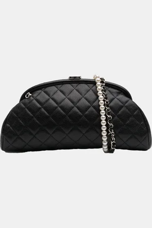CHANEL Quilted Caviar Timeless Kisslock Clutch with Chain