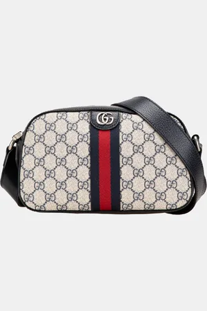 Gucci /Navy Blue Calfskin GG Supreme Textured Dollar Web Ophidia Small Camera Bag
