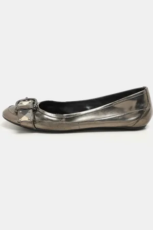 Burberry Leather and Nova Check Canvas Buckle Detail Ballet Flats Size 39
