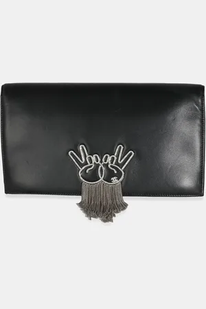 CHANEL Lambskin Crystal Peace Sign Emoji Fold Over Clutch