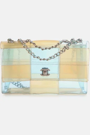 CHANEL /Blue Medium CC PVC Stitched Patchwork Flap