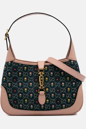 Gucci Pink Small GG Embroidered Denim Floral Jackie 1961 Crossbody