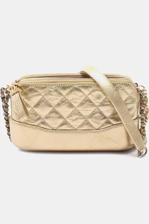 CHANEL Quilted Metallic Aged Calfskin Gabrielle Clutch With Chain