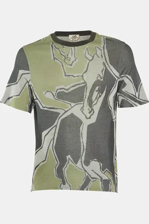 Hermès Hermès /Grey Horse Print Cotton Crew Neck T-Shirt S