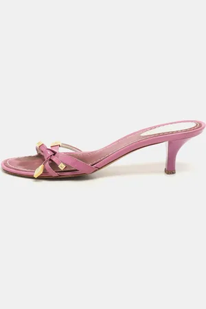 LOUIS VUITTON Patent Leather Bow Slide Sandals Size 36.5