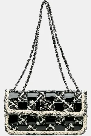CHANEL /White Patent and Tweed Mini Woven Chessboard Single Flap
