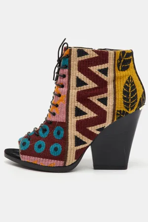 Burberry Canvas Virginia Tapestry Printed Lace Up Ankle Length Boots Size 39