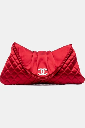 CHANEL CC Quilted Satin Half Moon Flap Clutch