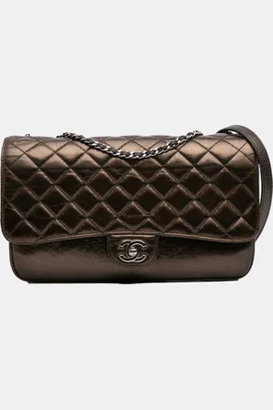 CHANEL Medium Metallic Crackled Calfskin Clams Pocket Flap