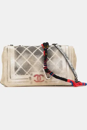 CHANEL /Brown Canvas Medium Graffiti Tromp L Oeil Oh My Boy Flap