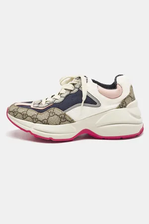 Gucci GG Supreme Canvas and Leather Rhyton Sneakers Size 36.5