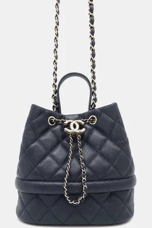 CHANEL Navy Caviar Leather Drawstring Chain Shoulder Bag