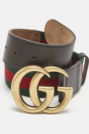 Gucci Leather and Web Canvas GG Marmont Buckle Belt 85 CM