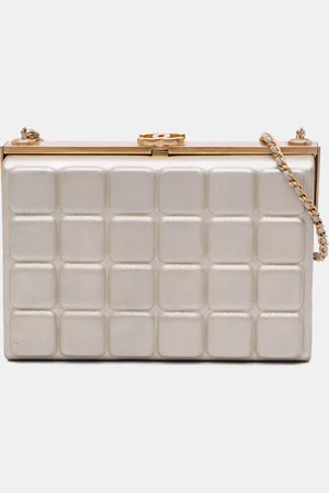 CHANEL Chocolate Bar Metallic Lambskin Frame Clutch with Chain