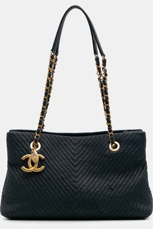 CHANEL Medium Chevron Wrinkled Calfskin Medallion Charm Tote