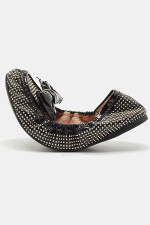 Miu Miu Patent Leather Studded Bow Scrunch Ballet Flats Size 38.5