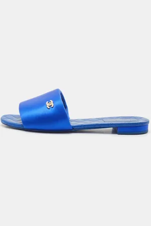 CHANEL Satin Puffy CC Logo Flat Slide Sandals Size 41