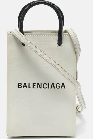Balenciaga /Black Leather Shopping Phone Holder Crossbody Bag